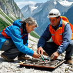 **

A team of geologists in appropriate field attire examining sedimentary rock layers in the French Alps, analyzing rock samples with tools, fully clothed, safe for work, professional, natural light, correct proportions, well-formed hands, appropriate content, family-friendly.

**
