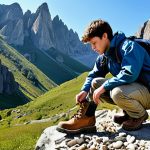 **

"A student geoscientist, fully clothed in appropriate field attire (hiking boots, durable pants, field jacket), examining a rock formation in a mountainous outdoor setting, safe for work, professional, perfect anatomy, natural pose, well-formed hands, daylight, geological survey, modest clothing, family-friendly."

**