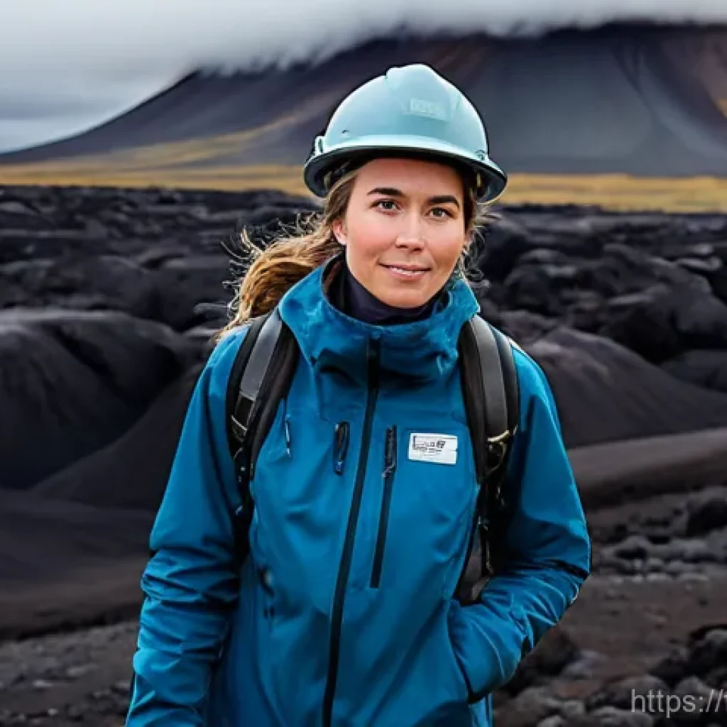 지구과학자 해외 연구기관 연수 - **Prompt:** A female geoscientist, in her late 20s, with a determined yet awestruck expression, stan...