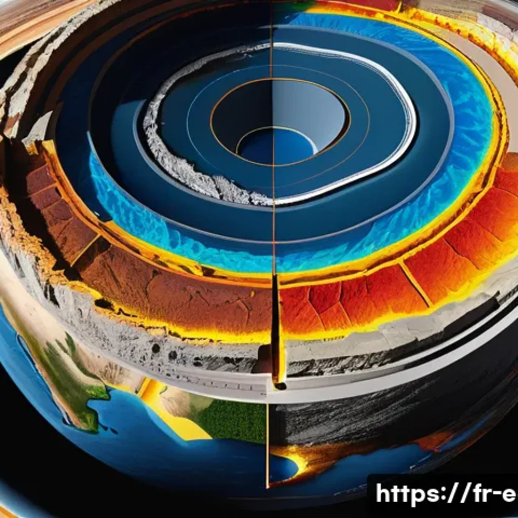 지구과학자 학습 자료 - A detailed cross-sectional illustration of the Earth&rsquo;s internal structure highlighting the mantle an...