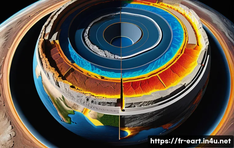 지구과학자 학습 자료 - A detailed cross-sectional illustration of the Earth&rsquo;s internal structure highlighting the mantle an...