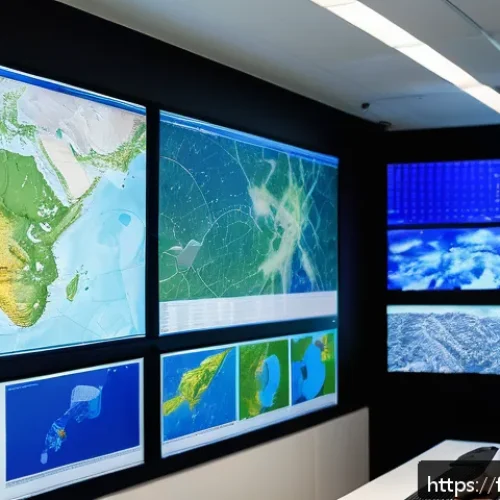 Home 32 지구과학자 주요 자격증 - A professional geoscientist analyzing complex spatial data on a large high-resolution digital map di...