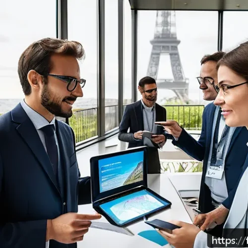 Home 30 지구과학자 취업을 위한 경력 관리 방법 - A professional networking scene at a geosciences conference in Paris, featuring diverse attendees en...