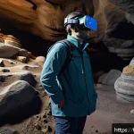 Home 23 지구과학자 취업 관련 최신 트렌드 - A detailed 3D virtual reality scene showing a geoscientist wearing professional field gear and casua...
